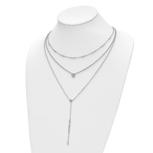 Bezel set multi strand layered necklace with artificial marquise and round brilliant diamonds by Diamond Essence set in platinum plated sterling silver. 2 Cts.t.w.