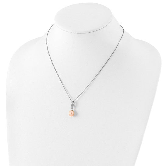 Teardrop Freshwater Cultured Pearl and Diamond Essence Melee Set in Platinum Plated Sterling Silver