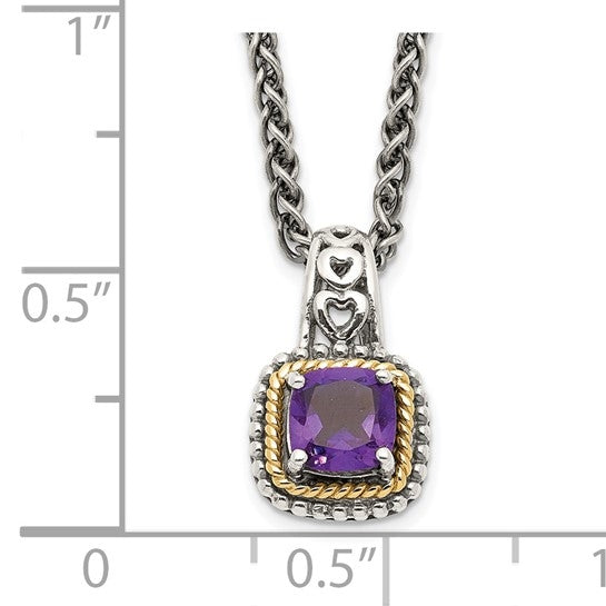 Sterling Silver with 14K Accent 18 Inch Antiqued Cushion Amethyst Essence Necklace
