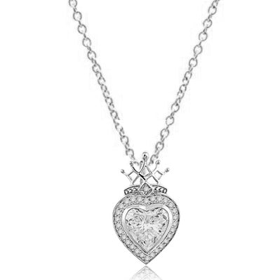 Majestic looking Heart cut Diamond Essence stone, 7 carat, surrounded by brilliant melee, with crown top set in Platinum plated Sterling Silver.