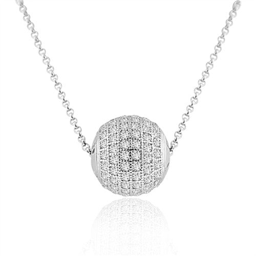 Diamond Essence Round Stone Pendant with 18" Chain in Platinum Plated Sterling Silver.