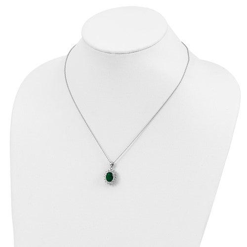 Platinum Plated Sterling Silver Diamond Essence Pendant With Emerald Essence Oval Cut Center Surrounded By Round Brilliant Melee, 3 Cts.T.W.