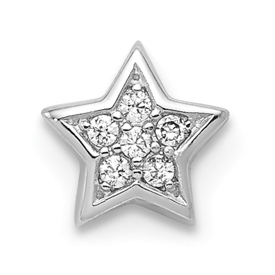 Prong and Pave Set Star Pendant With Round Brilliant Melee in Platinum Plated Sterling Silver