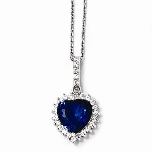 Platinum Plated Sterling Silver Diamond Essence Pendant With Sapphire Essence Heart In Center Surrounded By Round Brilliant Melee And Melee On The Bail To Enhance The Beauty!!