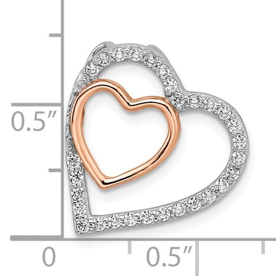 Diamond Essence Two-Tone Heart In Heart Pendant With Beautifully Channel Set Round Brilliant Stones, 1 Ct.T.W. In Platinum Plated Sterling Silver.