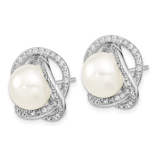 Designer Set of Pearl And Diamond Essence Round Melee Set In Platinum Plated Sterling Silver
