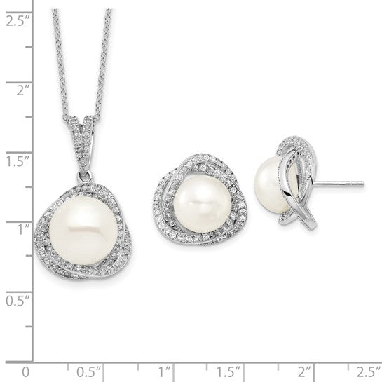 Designer Set of Pearl And Diamond Essence Round Melee Set In Platinum Plated Sterling Silver