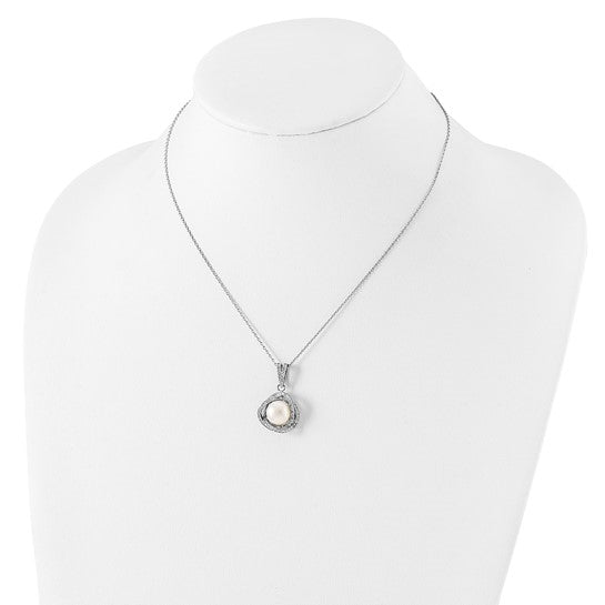 Designer Set of Pearl And Diamond Essence Round Melee Set In Platinum Plated Sterling Silver