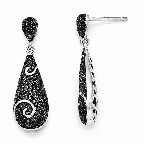 Diamond Essence Earrings with Black Essence melee set in Pave setting, 2.5 cts.t.w. in Platinum Plated sterling silver.