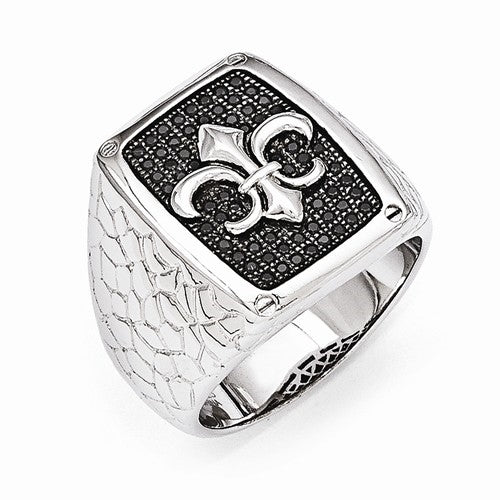 Diamond Essence Man's Ring, Fleur De Lis with Black Essence stones,1.0 ct.t.w.-SQMP576