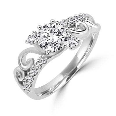 Prong Set Designer Ring with Artificial Round Brilliant Diamond and Melee by Diamond Essence set in Sterling Silver