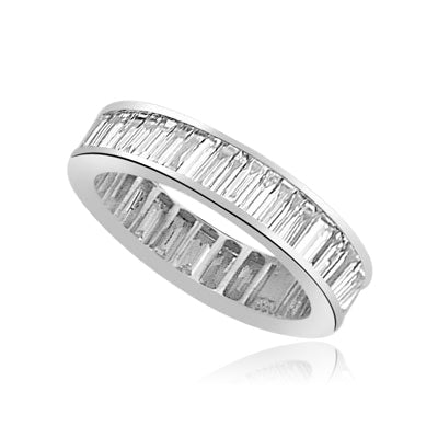 Ring  channel set baguettes eternity band in Platinum Plated Sterling Silver