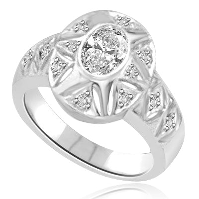 Prong Set Designer Ring with Lab-made Oval Cut Brilliant Diamond and Melee by Diamond Essence set in Sterling Silver