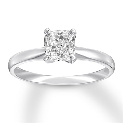 Platinum plated sterling silver ring with cushion cut  stone