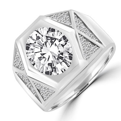 Youre the front-runner wearing this Platinum Plated Sterling Silver mens ring that positions a 4.0 cts. oval stone in a unique hexagonal setting. 4.60 cts. t.w.