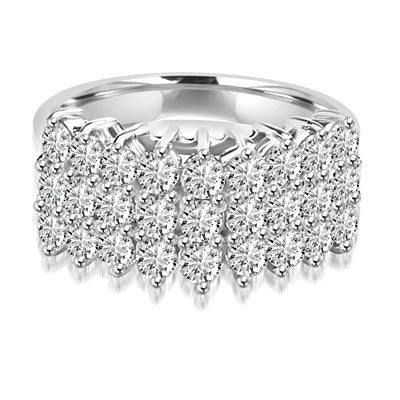 Diamond Essence Ring with three rows of Round Brilliant stones, each 0.10 ct. in Prong setting. 2.70 cts.t.w.in Platinum Plated Sterling Silver.