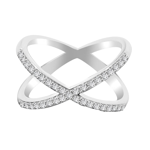 Diamond Essence Criss Cross "X" Ring with Round Brilliant Melee