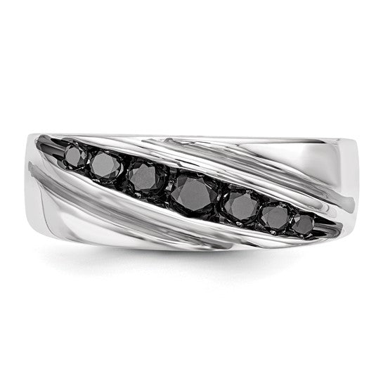 Channel set Black Diamond Men's Rhodium Silver Ring
