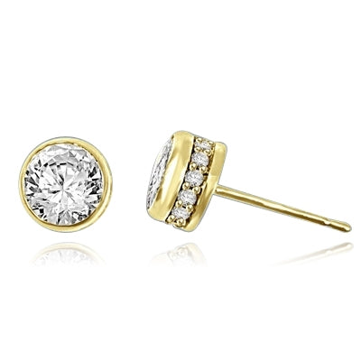 Traditional studs with a twist on the bezel set that shows small accents sideways too! Confess it...you always wanted this! 2.20 Cts. T.W. in 14k Gold Vermeil.