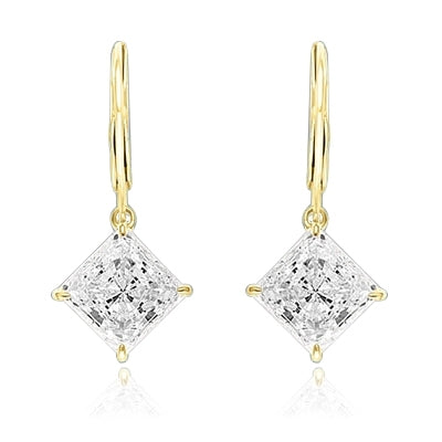 Diamond Essence Lever Back Earrings with Princess cut 8mm Masterpiece. The specially set 14k Gold Vermeil Earrings make for an impressive 4.0 Cts. T. W.