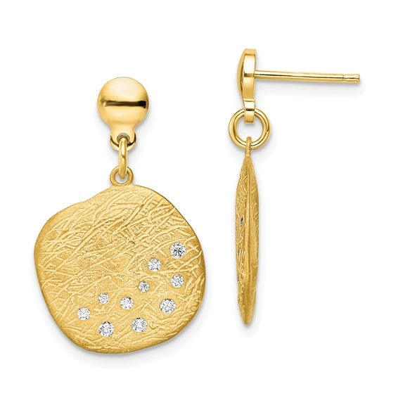 Pave set Diamond Essence Melee in Beautiful Brushed Polished Gold Vermeil Dangle Earring