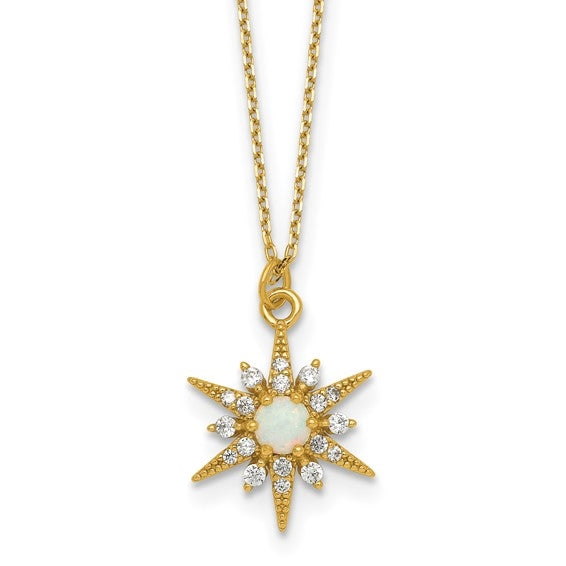 Opal and diamond star gold-plated silver pendant