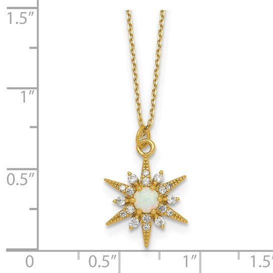 Opal and diamond star gold-plated silver pendant