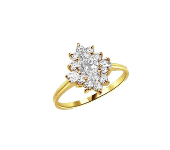Honeysuckle Rose - 1 Ct. Marquise Cut Center stone with Baguettes and Round Accent Masterpieces. 1.3 Cts. T.W. in Gold Vermeil.