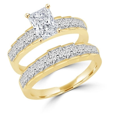 Ring  wedding set with emerald and princess cut stones