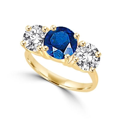 Gold Vermeil Ring  round sapphire stone, round stones on sides