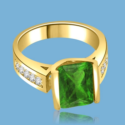 Sarabande - Impressive Ring with 4 Ct. Emerald Cut Emerald Essence Center and featuring Channel Set accents on the band. 5 Cts. T.W.
in Gold Vermeil.