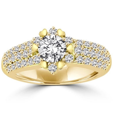 Ring  round stone, golden prongs, melee, small round stones