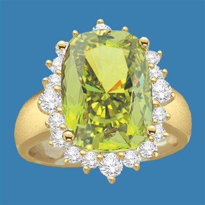 8 ct oval cut peridot and round stones in sterling silver ring