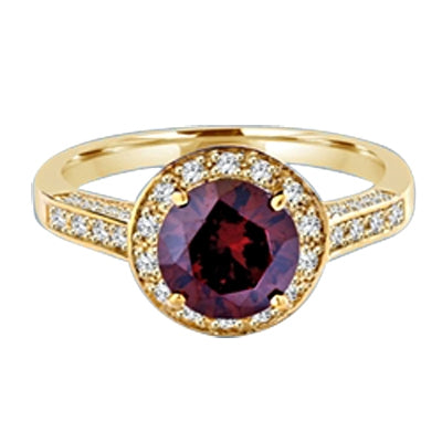 Diamond Essence Designer ring with 2.0 ct. Round Chocolate stone in center, surrounded by round stones, 2.5 cts. T.W. set in 14K Gold Vermeil.