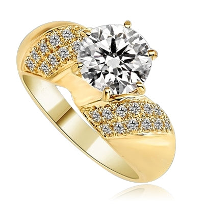 Sparkling Twist - 2.0 Cts. Round Brilliant Diamond Essence Set in center with cluster of Melee, on each side making twisted design, 2.35 Cts. T.W. set in 14K Gold Vermeil.