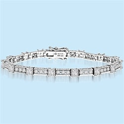 Beautiful Designer Bracelet, with Diamond Essence Princess cut masterpieces linked interestingly with cusp of round accent in ethnic looks. Appx. 7.0 Cts.T. W. in 14k Solid White Gold.
