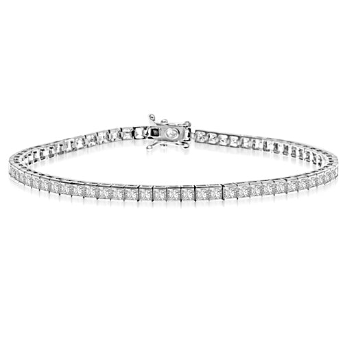 7 Inch Bracelet with princess essence masterpieces crafted in bezel setting set in 14K Solid White Gold.