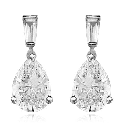 6.5 ct Pear cut  14K Solid White Gold drop earrings