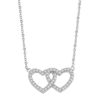 Heart In Heart with 16" long attached chain, 0.50 ct. t.w. of Diamond Essence Round Brilliant Stones in 14K Solid White Gold.