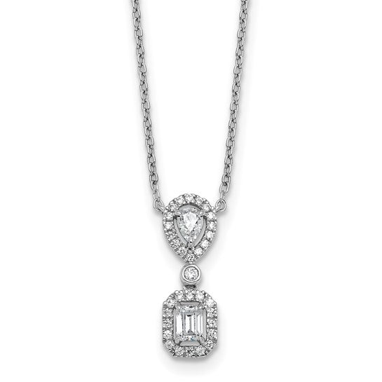 Prong Set Halo Necklace with Diamond Essence Brilliant stones in 14K White Gold