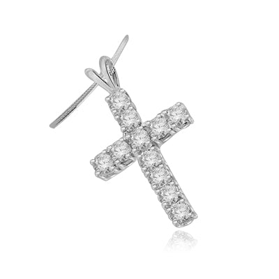round stones white gold cross pendant