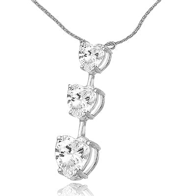 Diamond Essence Heart cut stones, in graduating size, 1-1/2" long pendant. 3.5 cts.t.w. in 14K Solid White Gold. (Silver Chain included).