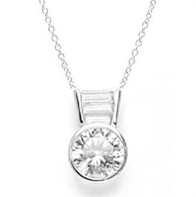 Diamond Essence Slide Pendant with 3.0 ct Round stone and Baguettes, 3.5 ct.tw. in 14K Solid White Gold.
Free Silver Chain Included.