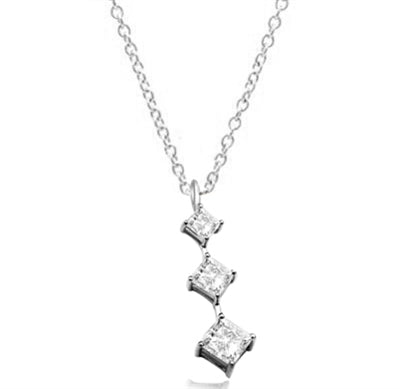 Princess cut Diamond Essence stones set graduating from small to large in 14K Solid White Gold, 2.5 cts.t.w. Chain included.