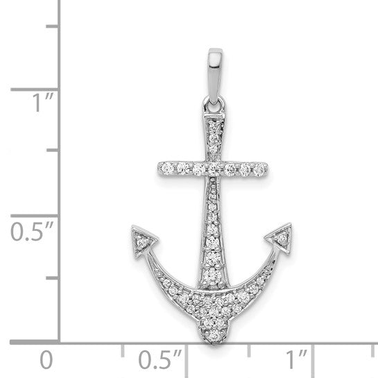 Prong Set Round Diamond Anchor Pendant in 14K White Gold
