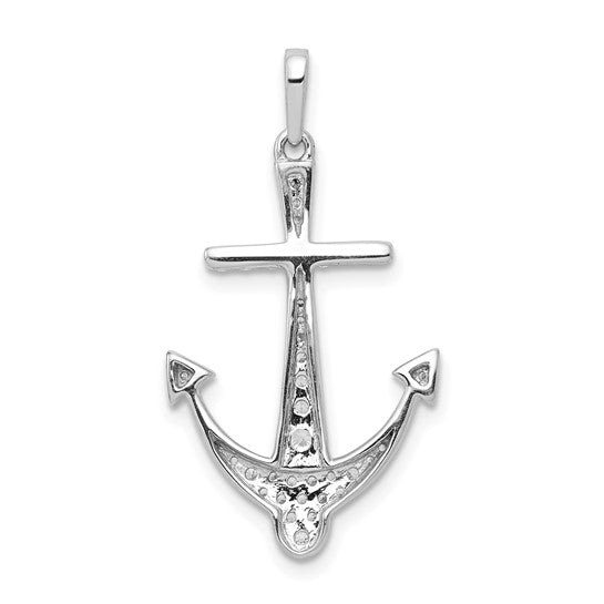 Prong Set Round Diamond Anchor Pendant in 14K White Gold