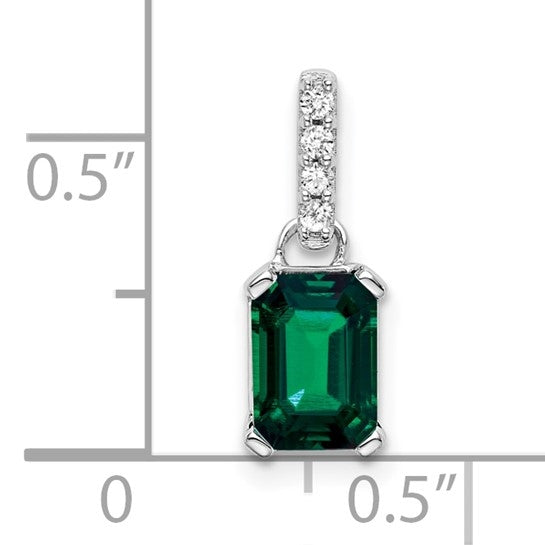 Lab grown diamond and emerald color pendant in 14k white gold prong setting