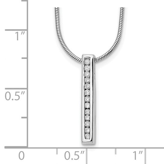 Channel Set Vertical Bar Necklace with Diamond Essence Lab Grown Round Stones In 14K Solid White Gold