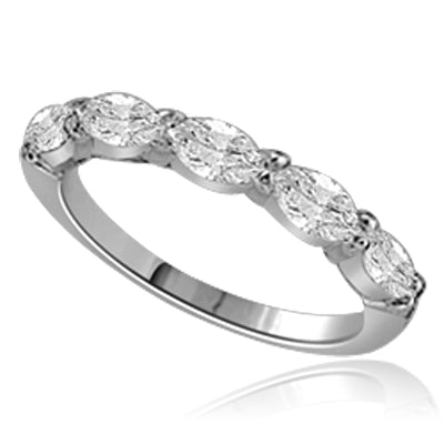 Simple delicate band 1.25 Cts. T.W. with 0.25 Ct Marquise Cut 5 Diamond Essence stones in 14K Solid White Gold.