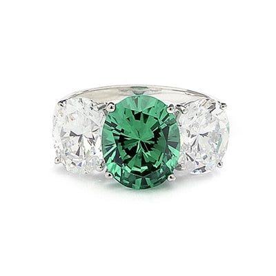 Three stone Jaw dropping oval Emerald stone ring